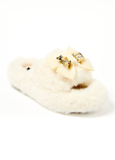 Mules fourrure et noeud Beige