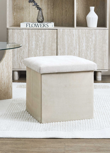 Pouf bouclette avec coffre de rangement 1B Beige
