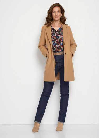 Manteau col tailleur aspect lainage Camel