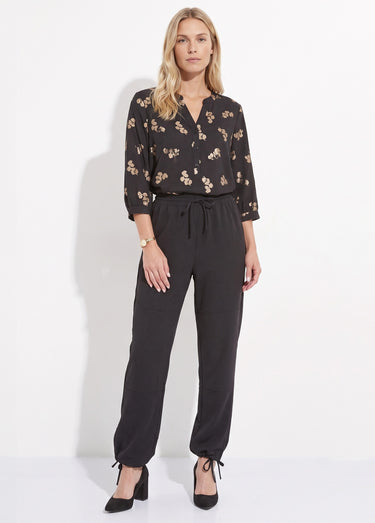 Pantalon large ceinture élastiquée maille crêpe unie Noir