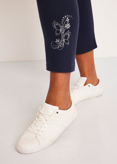 Legging court uni ceinture élastiquée Marine