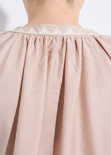 Blouse avec broderies et petit col V Beige/Ecru