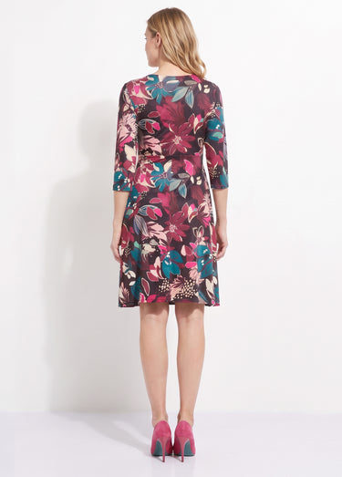 Robe cache-coeur courte évasée imprimé fleurs Imprime Fuchsia