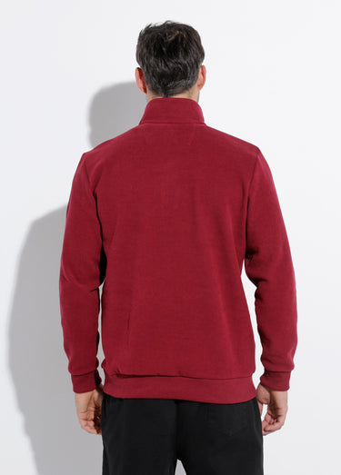 Pull épais jersey de coton, col zippé Bordeaux