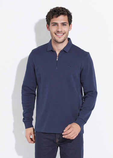 Polo à manches longues avec col zippé Marine