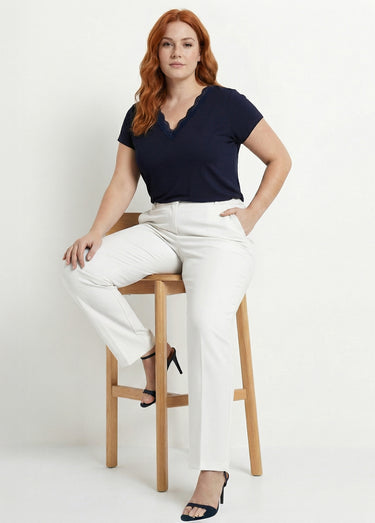 Pantalon droit taille semi-élastiquée Blanc
