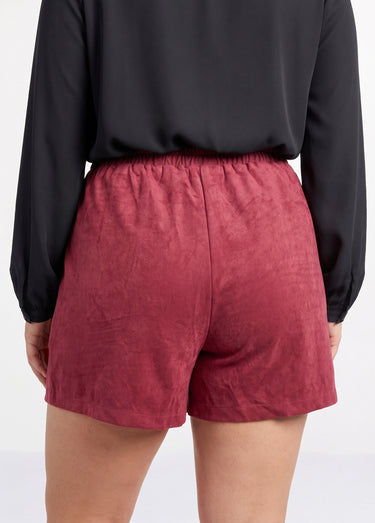 Jupe short en suédine, taille élastiquée Bordeaux