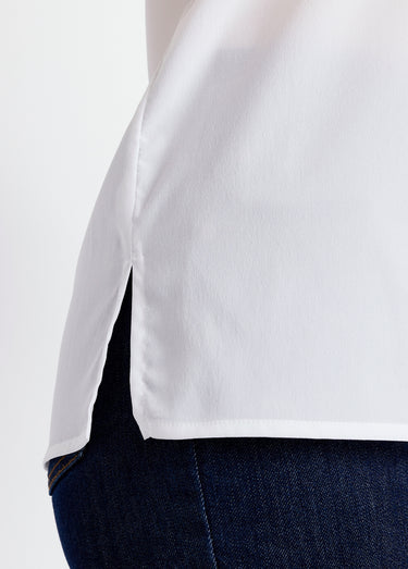 Top long manches courtes broderies col rond Ecru