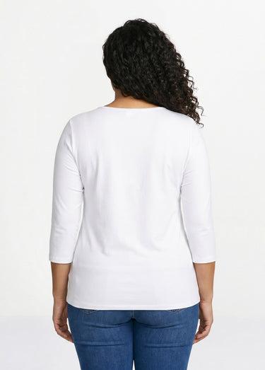 T-shirt manches 3/4 clouté fantaisie Blanc