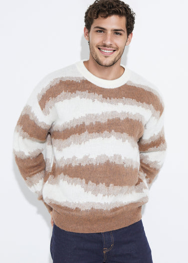 Pull épais avec laine, rayures fantaisie Camel