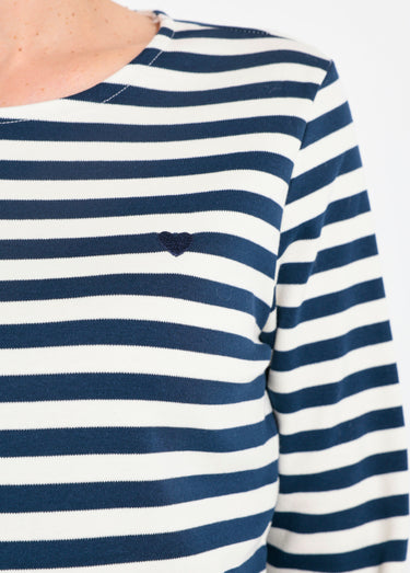 Marinière col rond dégagé broderie cœur Marine