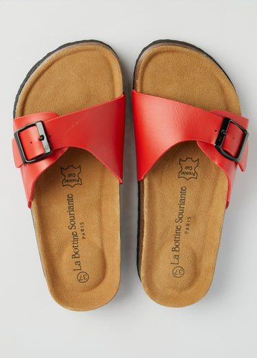 Mules avec boucle et semelle anatomique Rouge