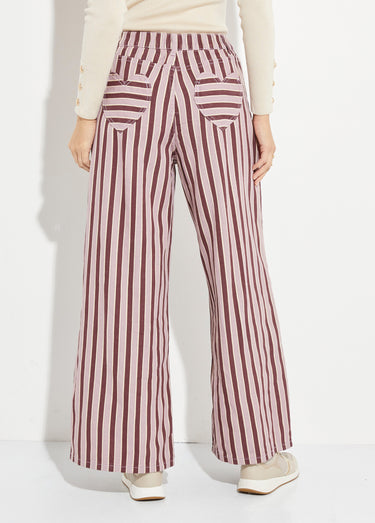 Pantalon très large, denim rayé fantaisie Bordeaux/Rose
