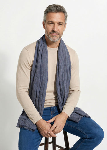 Foulard type chèche avec petites franges Bleu