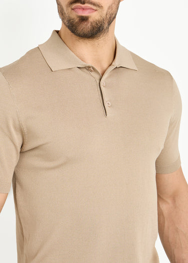 Polo en maille fine, manches courtes Beige