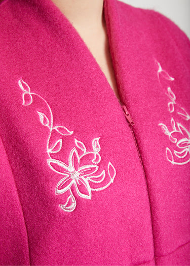 Robe de chambre zippée et brodée Fuschia