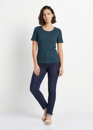 T-shirt coton côtelé col rond Marine