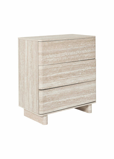 Commode 3 tiroirs effet pierre travertin Blanc/Beige