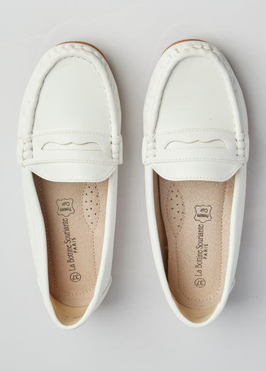 Mocassins plats bride ton sur ton Blanc