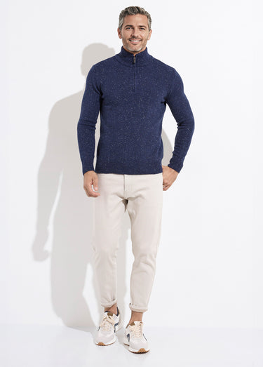 Pull col montant zippé, coupe ajustée Marine