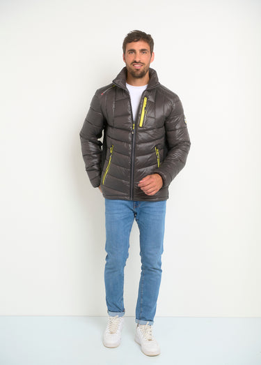 Doudoune chaude brillante détails fluo Gris Fonce