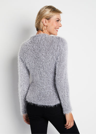 Gilet boléro court maille effet poilu Argent