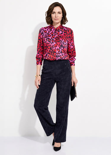 Chemisier boutonné satin manches longues Imprime Fuchsia