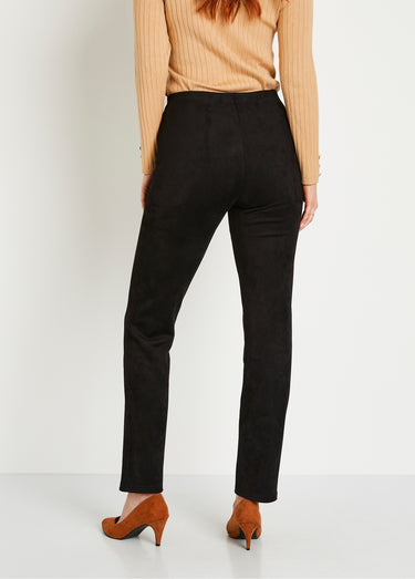 Pantalon droit ceinture élastiquée maille suédée Noir