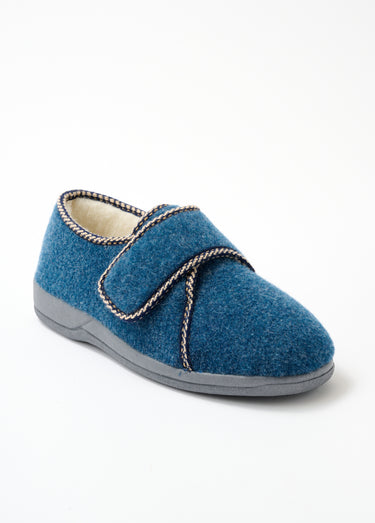 Chaussons scratchés largeur confort fourrés Bleu Jean