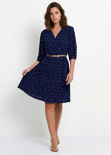 Robe courte cache-coeur imprimé pois Marine / Blanc