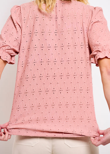 T-shirt cache-coeur blousant broderie Rose