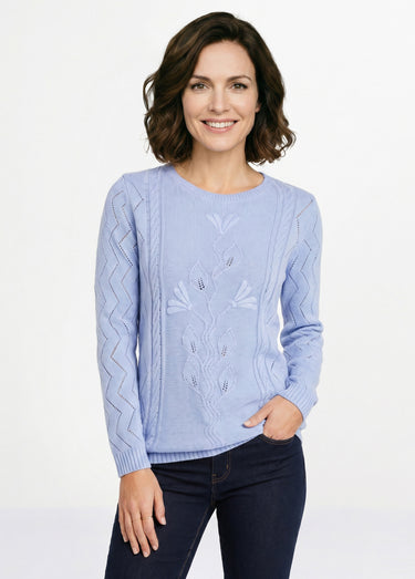 Pull court ajouré torsades Bleu