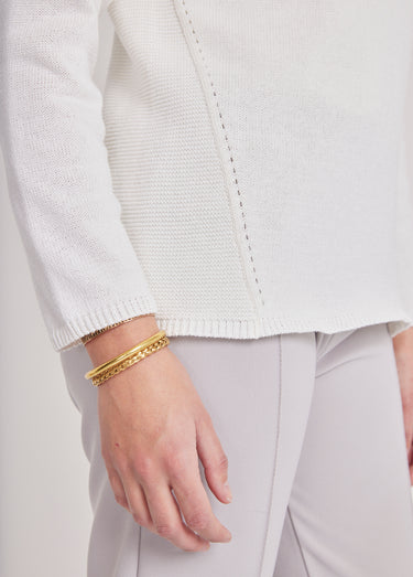 Pull manches longues mailles fantaisie Blanc