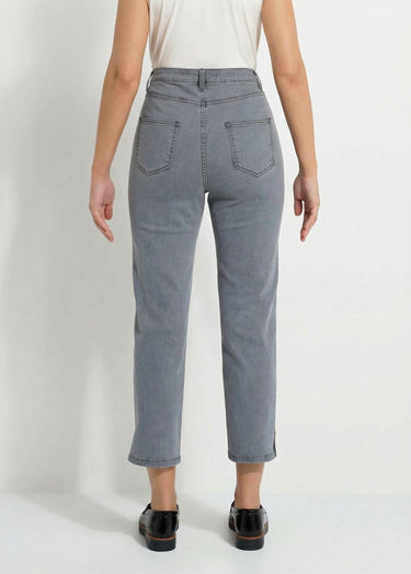 Jean droit taille haute 7/8 stretch Gris