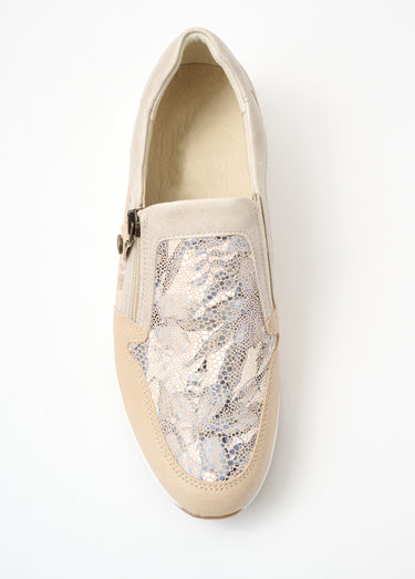 Mocassins largeur confort zippés cuir Beige