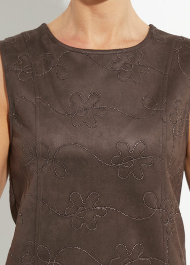 Robe chasuble suédine rebrodée col rond Chocolat