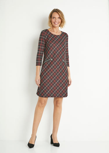 Robe chaude aspect lainage à carreaux Rouge/Noir