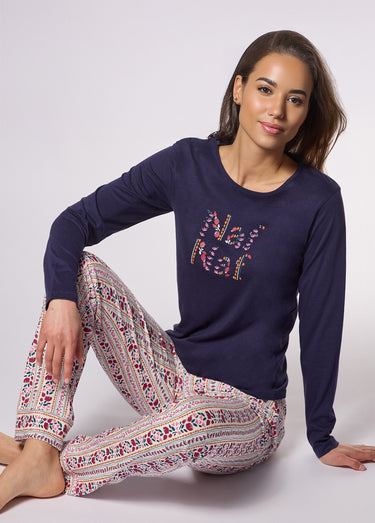 Pyjama logo placé manches longues Bleu Imprime