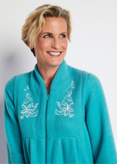 Robe de chambre zippée et brodée Vert