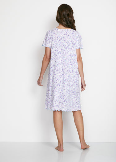 Chemise de nuit mi-longue manches courtes Lilas/Bleu