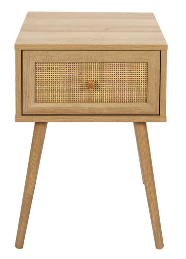 Table de chevet 1 tiroir bois et cannage Marron