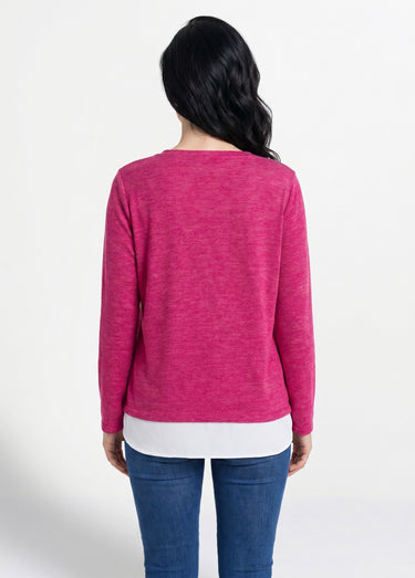 T-shirt mi-long effet 2 en 1 Cassis
