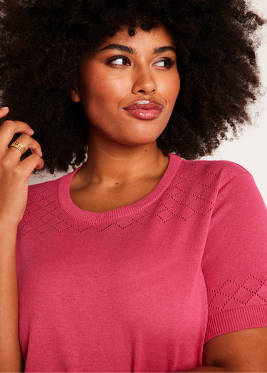 Pull fin manches courtes ajouré Rose