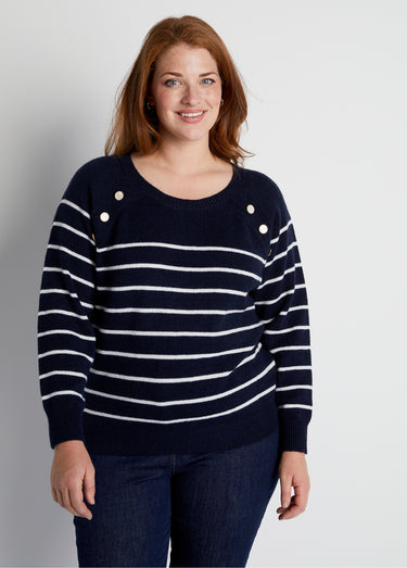 Pull marinière manches longues rayé Marine/Ecru