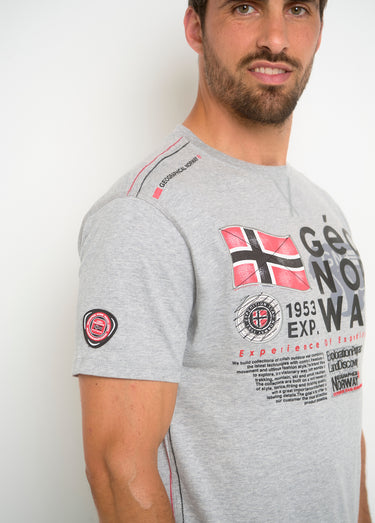 T-shirt homme col rond et inscriptions Gris