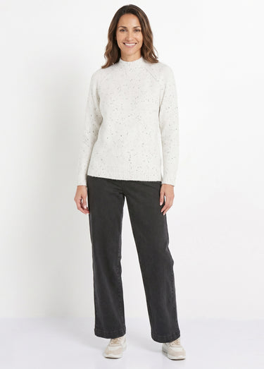 Pull chaud raglan col montant moucheté Ecru