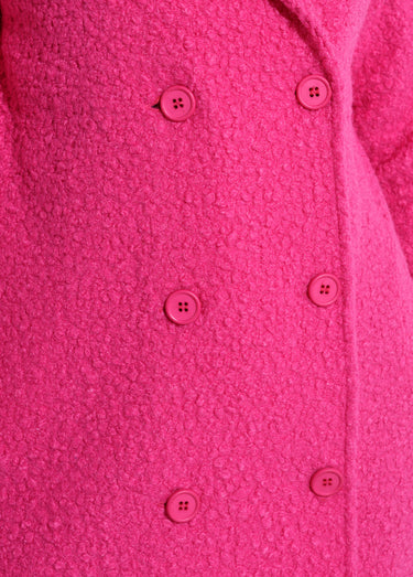 Caban long uni façon laine bouclée Fuschia