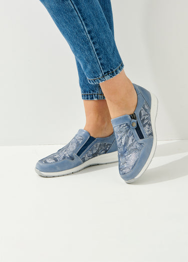 Mocassins largeur confort zippés cuir Bleu