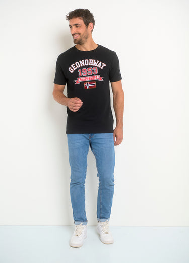 T-shirt inscriptions vintage col rond Noir