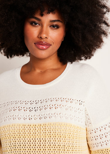Pull ajouré manches 3/4 coton Vanille